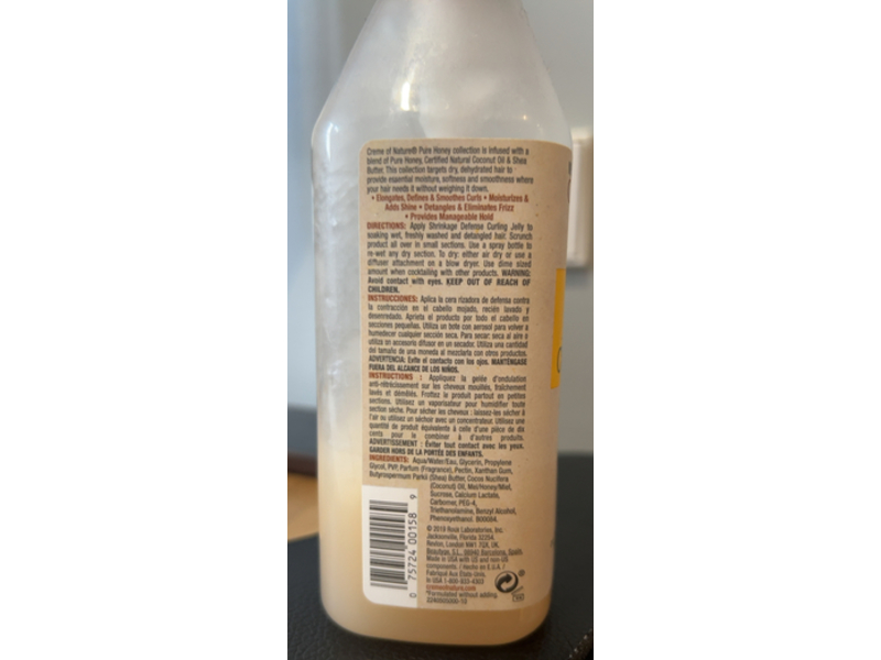 Creme of Nature Pure Honey Shrinkage Defense Curling Jelly, Pure Honey, 12 fl oz/355 mL