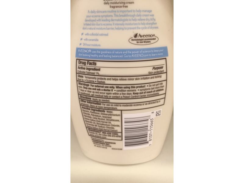 Aveeno Eczema Therapy Daily Moisturizing Cream, Colloidal Oatmeal & Ceramide, 12 fl oz/354 mL