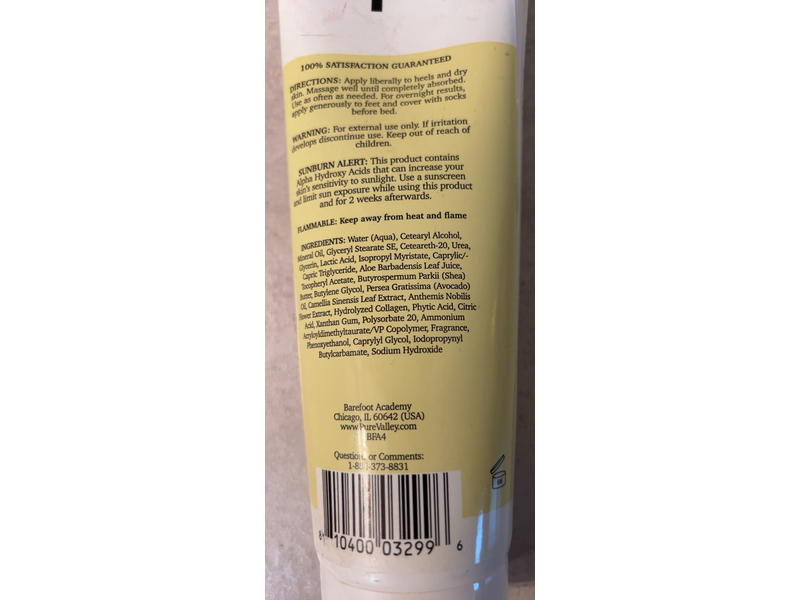 Barefoot Academy Cracked Heel Rough Spot Cream, Lactic Acid, Avocado Oil & Shea Butter, 8 fl oz/237 mL