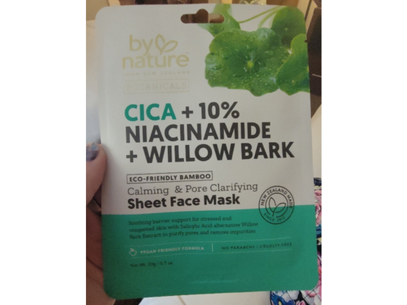 By Nature Calming & Pore Clarifying Sheet Face Mask, Cica + 10% Niacinamide + Willow Bark, 0.7 oz/20 g