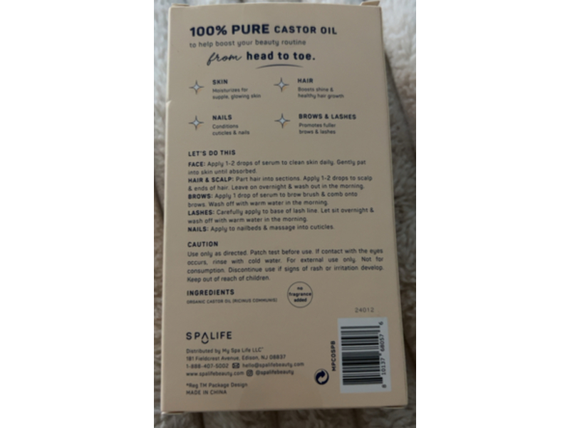 SpaLife 100% Pure Cold-Pressed & Unrefined Castor Oil, 5 fl oz/250 mL