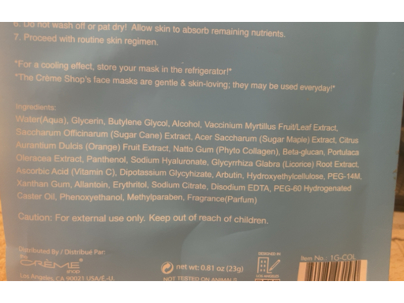 The Creme Shop Collagen Face Mask, 0.81 oz/23 g