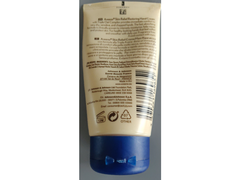 Aveeno Skin Relief Moisturizing Hand Cream, Prebiotic Triple Oat Complex + Shea Butter, 2.53 oz/75 mL