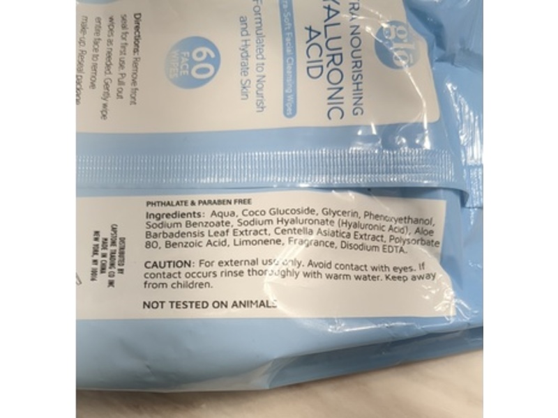 Glo Beauty Ultra Soft Facial Cleansing Wipes, Hyaluronic Acid, 60 Wipes