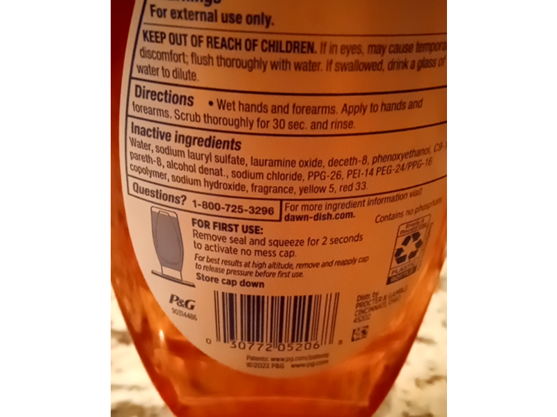 Dawn Ultra Antibacterial Ez Squeeze Dish Soap, Orange, 22 fl oz/650 mL