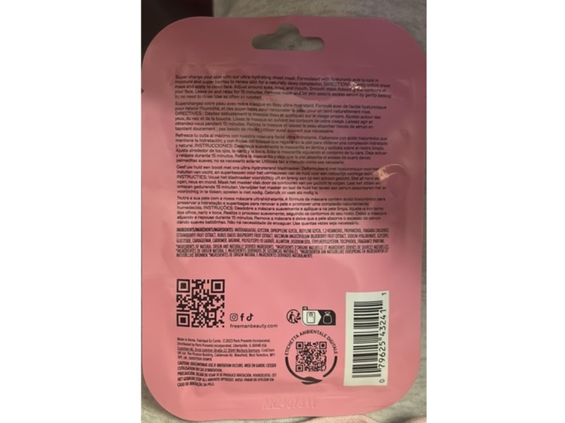 Freeman Ultra Hydrating Sheet Mask, Hyaluronic Acid, 0.94 fl oz/28 mL, 1 Count