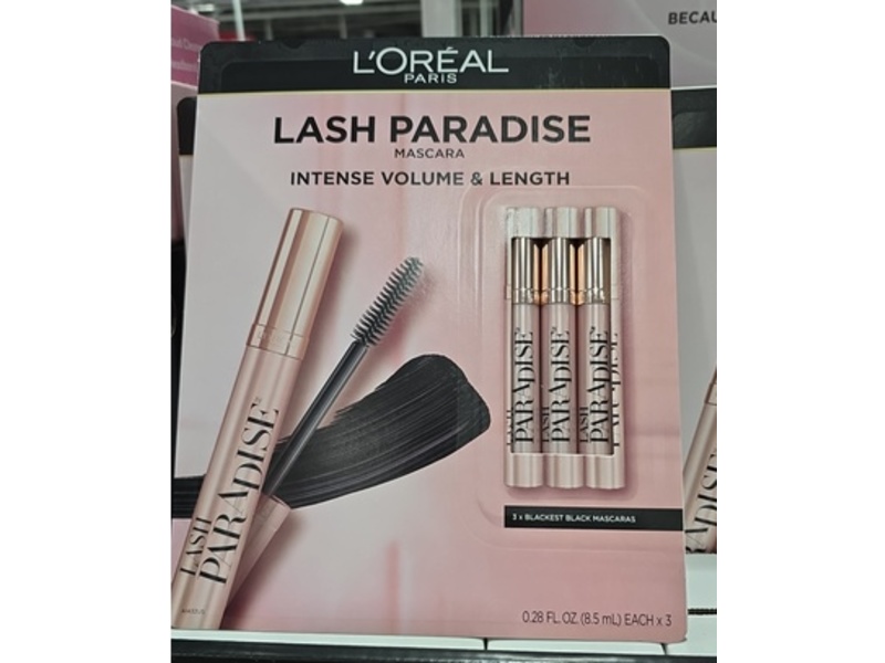 L'Oreal Paris Lash Paradise Mascara, Blackest Black, 0.28 fl oz/8.5 mL, 3 Count