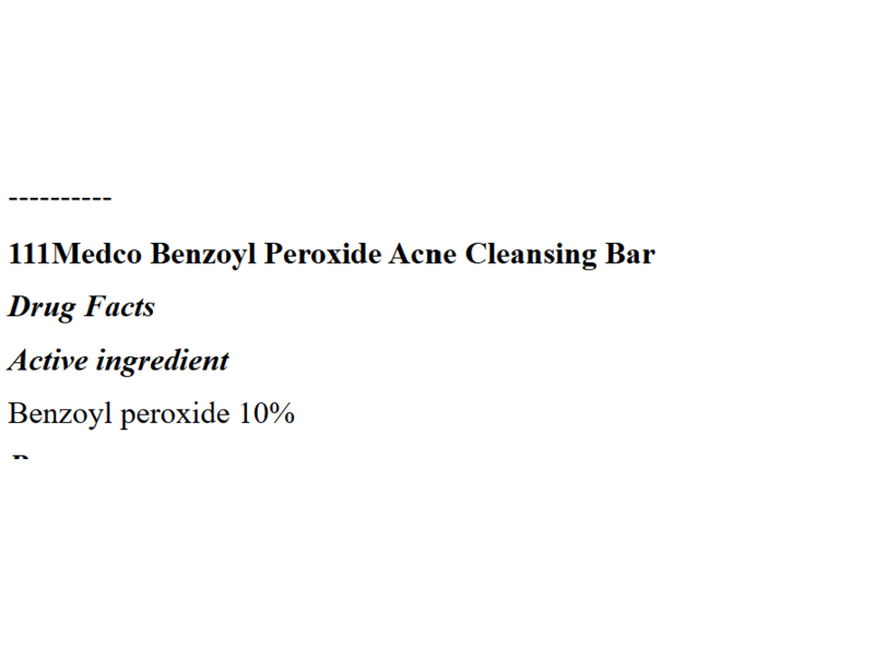 111MedCo Acne Cleansing Bar, 10% Benzoyl Peroxide, 4 oz/113 g