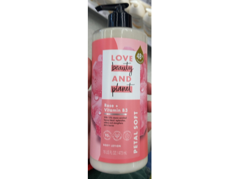 Love Beauty & Planet Body Lotion, Petal Soft, Rose + Vitamin B3, 16 fl oz/473 mL