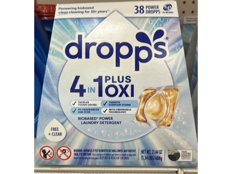 Dropps 4in1 Plus OXI Laundry Detergent Pacs, Free + Clear, 21.44 oz/608 g, 38 Count, 2 Packs