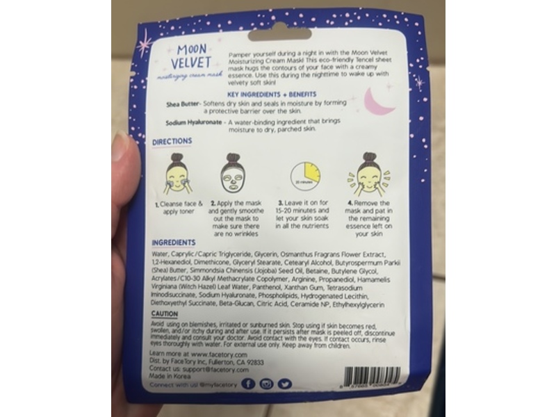 Facetory Moisturizing Cream Mask, Moon Velvet, 1.05 fl oz/30 g, 5 Pack