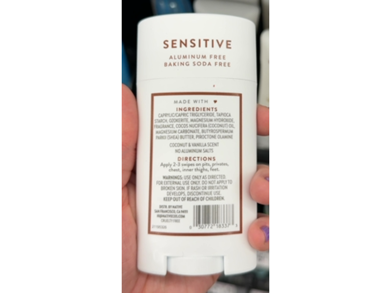 Native Whole Body Sensitive Deodorant, Coconut & Vanilla, 2.4 oz/68 g