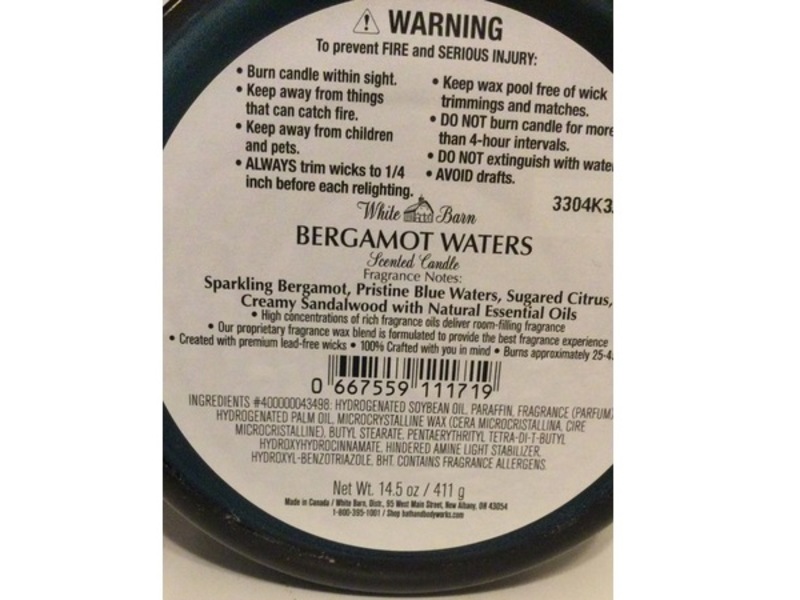 Bath & Body Works White Barn Scented Candle, Bergamot Waters, 14.5 oz/411 g