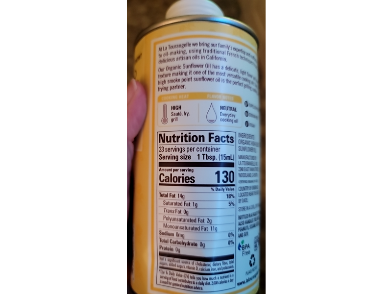 La Tourangelle Organic Sunflower Oil, 16.9 fl oz/500 mL