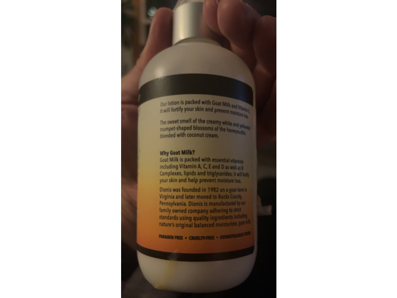 Dionis Natural Goat Milk Lotion, Honey Suckle & Coconut, 8.5 fl oz/250 mL