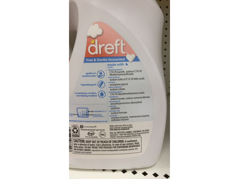 Dreft Free & Gentle Baby Liquid Laundry Detergent, 64 loads, 92 fl oz/2.72 L