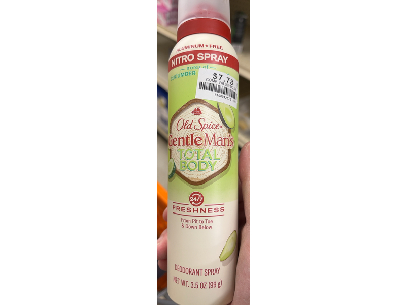 Old Spice Gentle Man's Total Body Deodorant Spray, Cucumber + Avocado, 3.5 oz/99 g