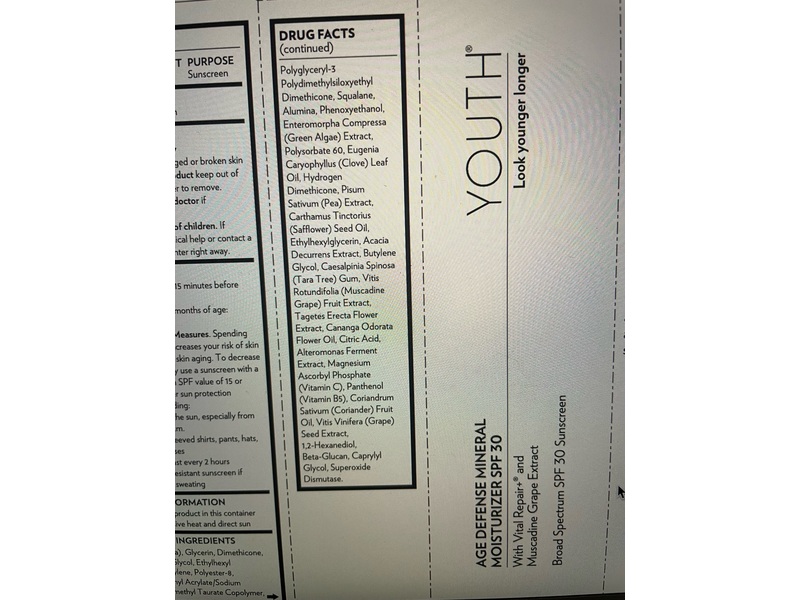 Youth Age Defense Mineral Moisturizer, SPF 30, 1.7 fl oz/50 mL