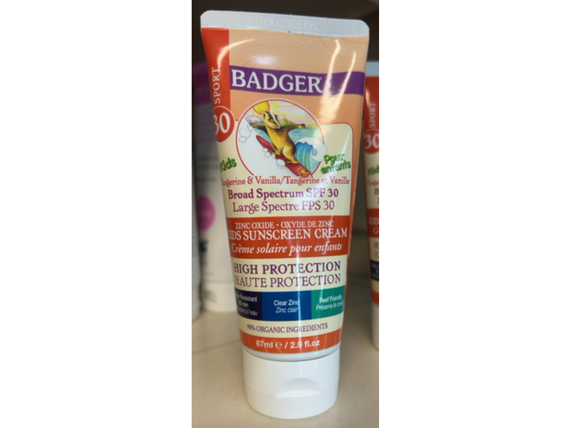 Badger Kids Sunscreen Cream, Tangerine & Vanilla, SPF 30 Sport, 2.9 fl oz/87 mL