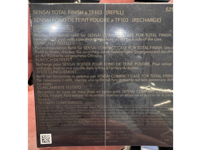 Sensai Total Finish Refill, TF103 Warm Beige, SPF 10, 0.38 oz/11 g