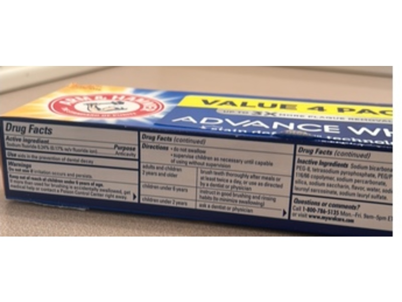 Arm & Hammer Advance white Anticavity Fluoride Toothpaste, Clean Mint, 7.2 oz/204 g, Pack Of 4