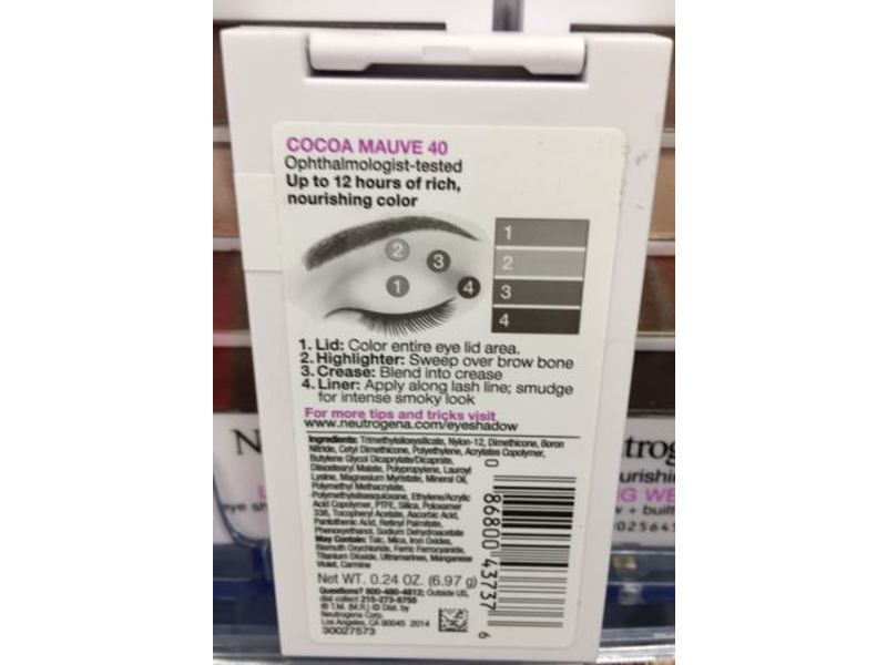 Neutrogena Nourishing Long Wear Eye Shadow Plus Primer, Cocoa Mauve, 0.24 oz