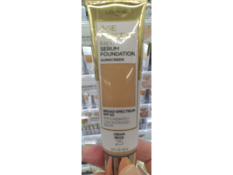 L'Oreal Paris Age Perfect Radiant Serum Foundation Sunscreen, SPF 50, Cream Beige, 1 fl oz/30 ml