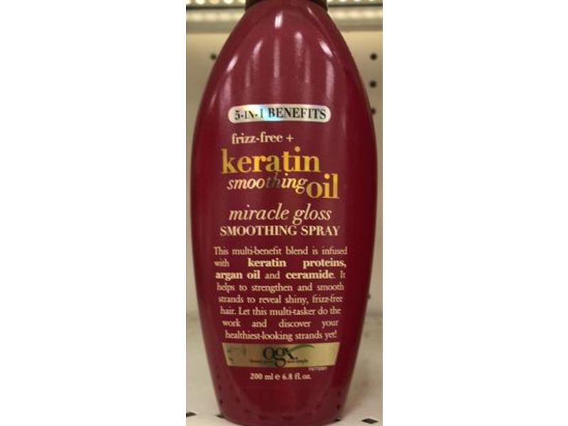 Ogx Frizz-Free + Keratin Smoothing Oil Miracle Gloss Smoothing Spray, 6.8 fl oz/200 mL