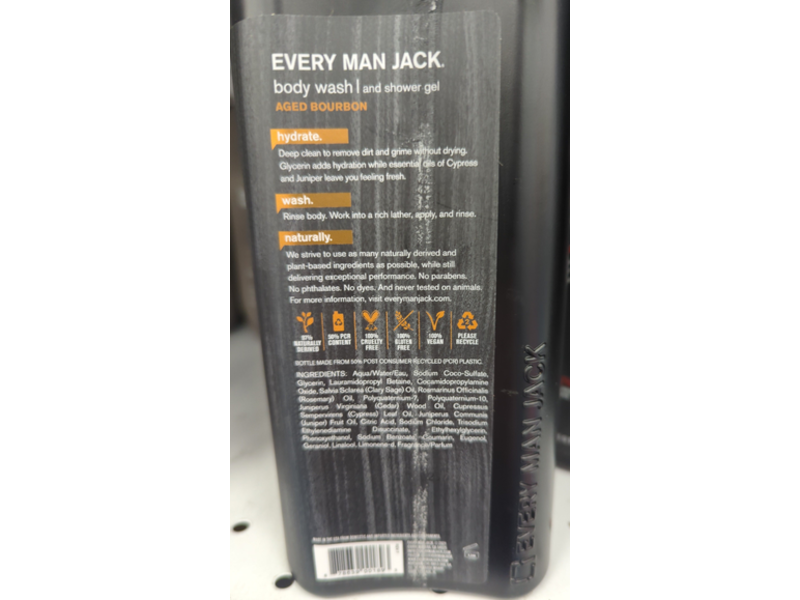 Every Man Jack Hydrating Body Wash & Shower Gel, Aged Bourbon, 16.9 fl oz/500 mL