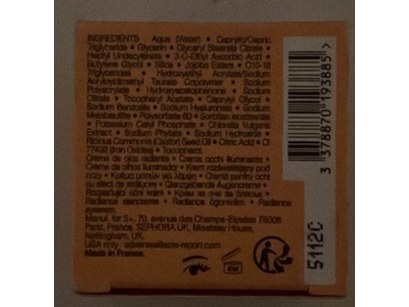 Sephora Glow Brightening Eye Cream, Vitamin C + Hyaluronic Acid, 0.67 fl oz/20 mL