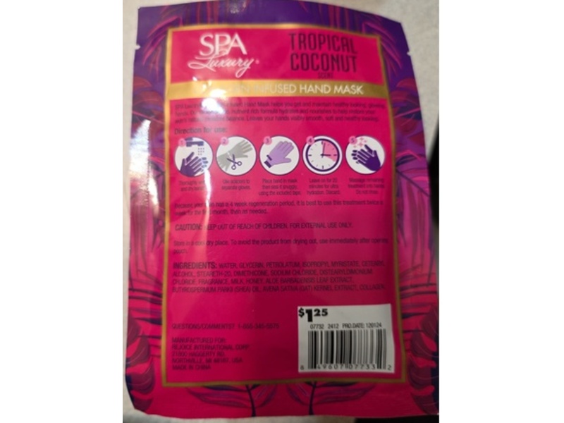 Spa Luxury Collagen Infused Hand Mask, Tropical Coconut, 1 Count