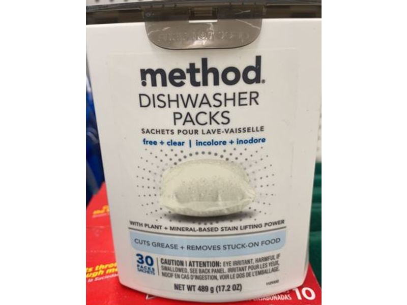 Method Dishwasher Detergent Packs, Free+Clear, 17.2 oz/489 g, 30 Count