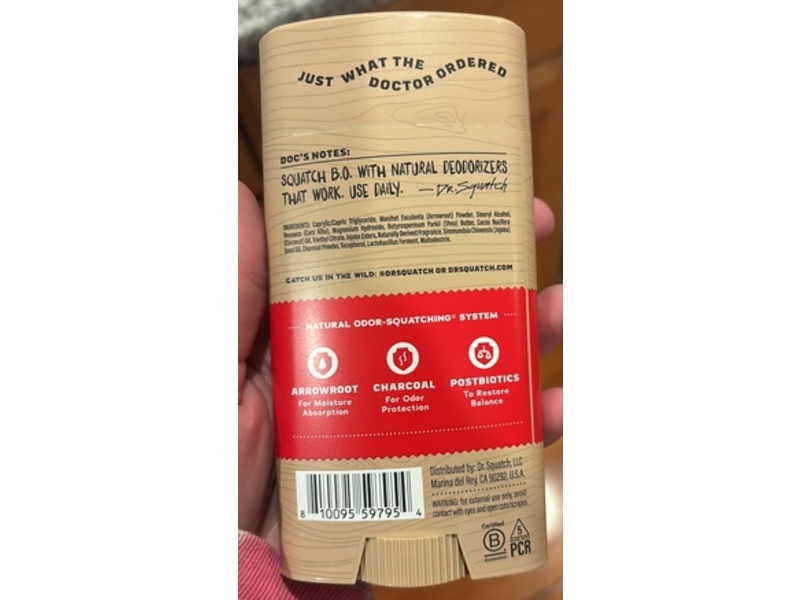 Dr. Squatch Odor Squatching Deodorant, Sandalwood Summit, 2.65 oz/75 g