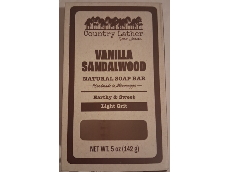 Country Lather Soap Works Natural Soap Bar, Vanilla Sandalwood, Light Grit, 5 oz/142 g