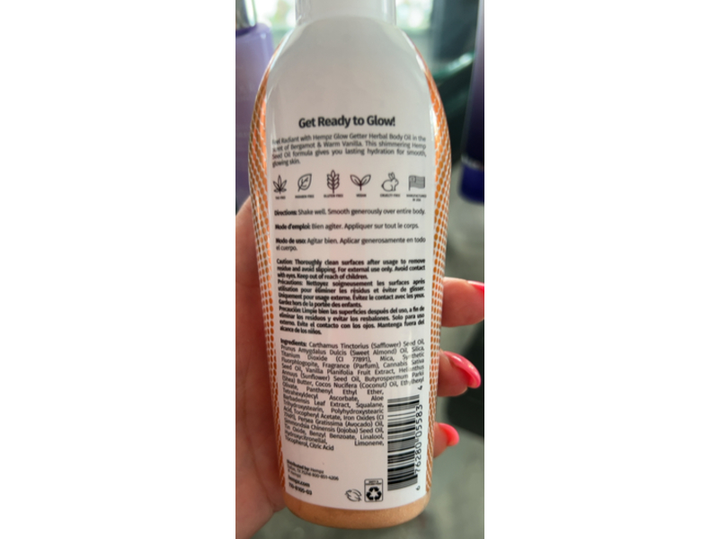 Hempz Glow Getter Herbal Body Oil, Bergamot & Warm Vanilla, 6.76 fl oz/200 mL