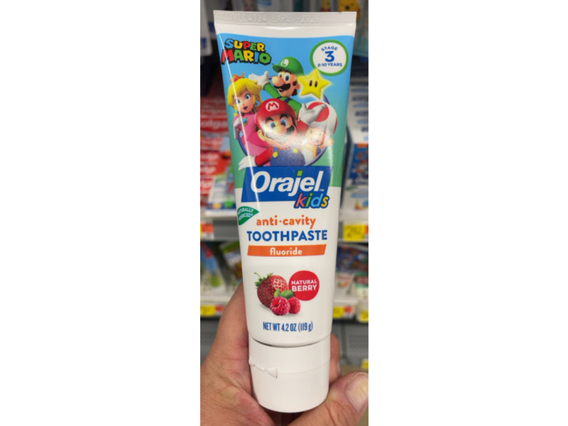 Orajel Kids Super Mario Anti-Cavity Toothpaste, Natural Berry, 4.2 oz/119 g
