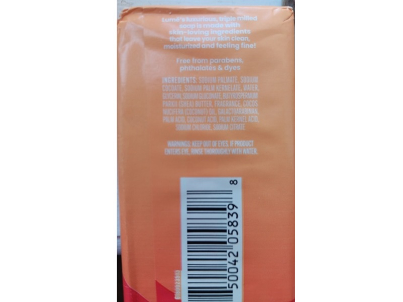 Lume Triple Milled Soap, Clean Tangerine, 5 oz/142 g.