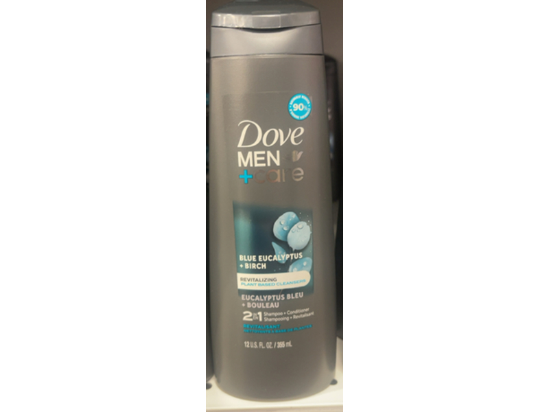 Dove Men +Care Revitalizing 2 In 1 Shampoo + Conditioner, Blue Eucalyptus + Birch, 12 fl oz/355 mL