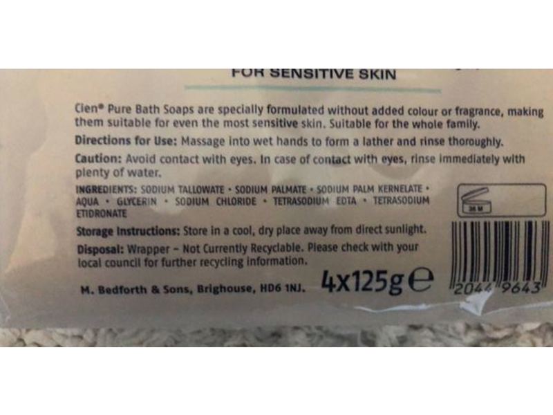 Cien Bath Pure Bath Soap for Sensitive Skin, Pack of 4