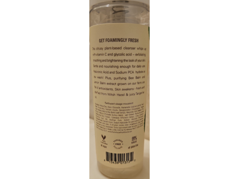 FarmHouse Fresh C The Future Foaming Cleanser, Glycolic Acide + Bee Blam+ Vitamin C, 6.76 fl oz/200 mL