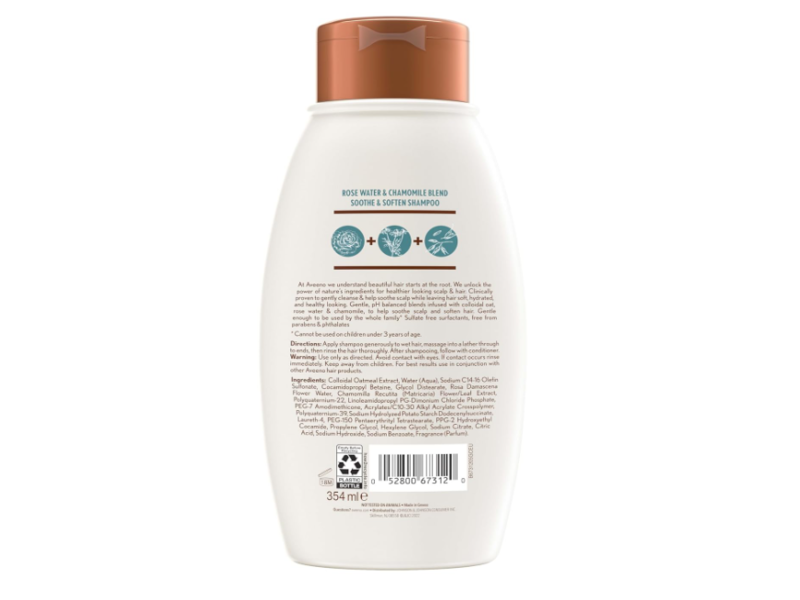 Aveeno Shampoo, Rose Water & Chamomile Blend, 12 fl oz/354 mL