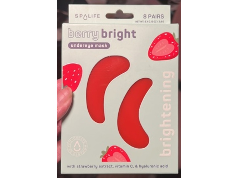 SpaLife Brightening Undereye Masks, Berry Bright, 0.13 oz/3.8 g, 8 Pairs