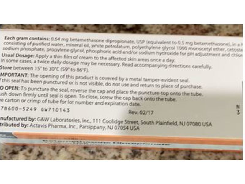 Betamethasone Dipropionate USP 0.05% Cream USP, 45 g, Actavis (RX)