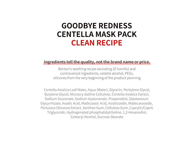 Benton Good Bye Redness Centella Mask, 0.81 oz, 10 Count