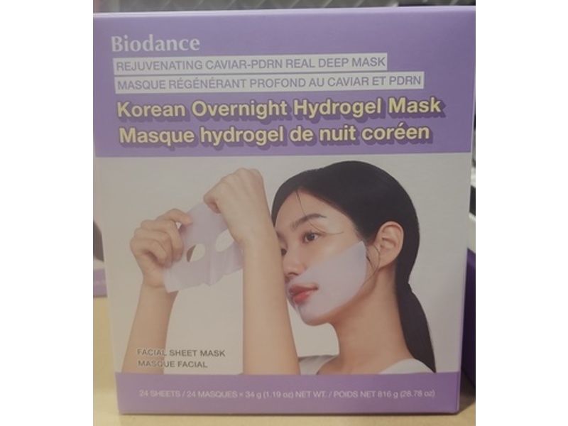 Biodance Korean Overnight Hydrogel Mask, Caviar-PDRN, 28.78 oz/816 g, 24 Count