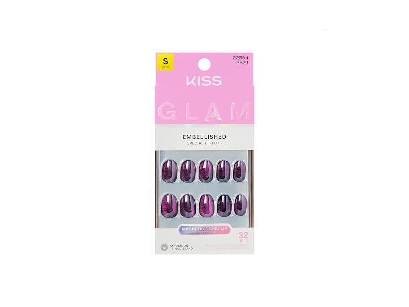 Kiss Glam Embellished Short Round Press On Nails, Simple Joys, 32 Count