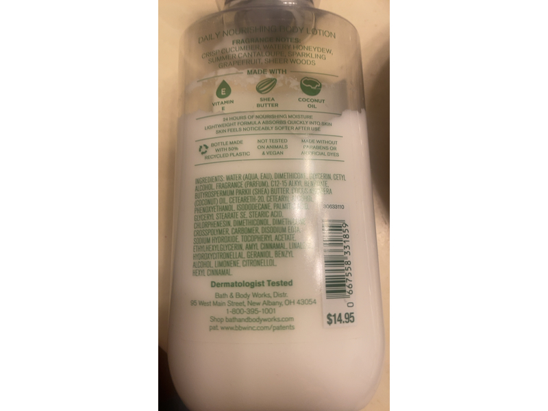Bath & Body Works Cucumber Melon Body Lotion, Shea Butter + Coconut Oil, 8 fl oz/236 mL