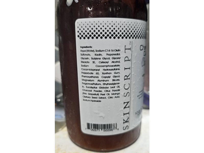 Skin Script Charcoal Clay Cleanser With Kaolin, 16 oz/480 mL