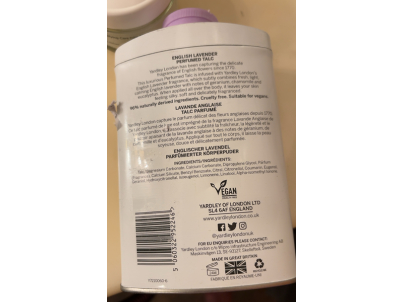 Yardley Perfumed Talc, English Lavender, 7 oz/200 g