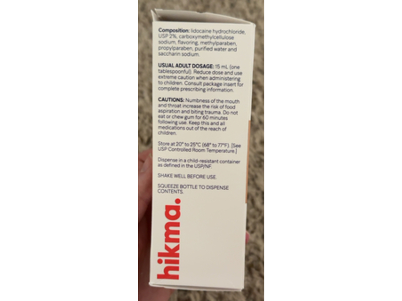 Lidocaine Viscous 2% Oral Topical Solution, 100 mL, (RX), Hikma Pharmaceuticals Usa Inc